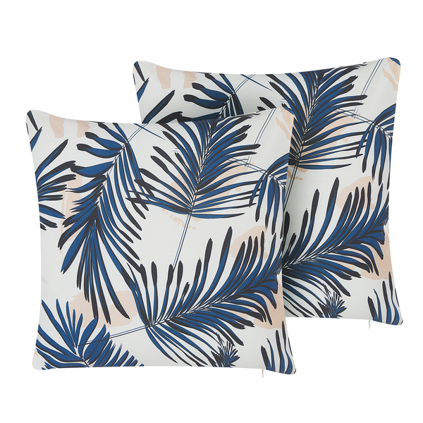 Gartenkissen 2er Set ELATI Pflanzenmuster 45 x 45 cm Marineblau