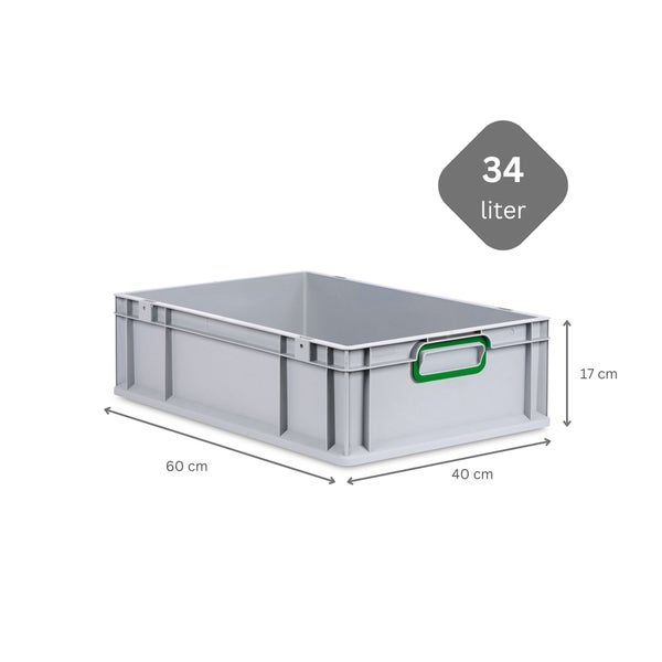 PROREGAL Spar Set 5x Eurobox Nextgen Color Mit Auflagedeckel & Schiebeschnappverschlüsse HxBxT 17 x 40 x 60 cm Griffe Grün Geschlossen Glatter Boden