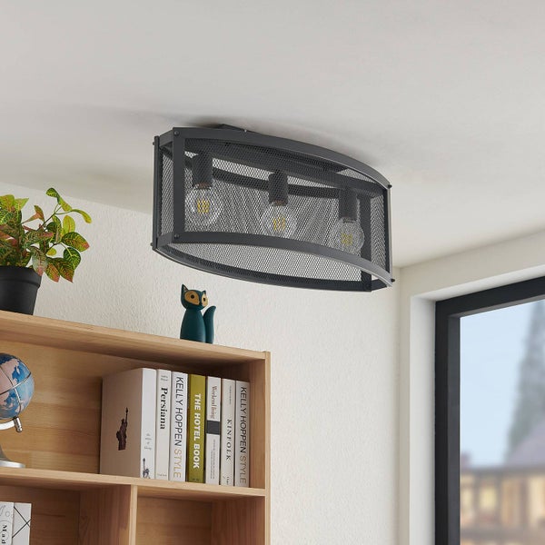 Lindby Deckenlampe Mizgin (Landhaus, Vintage Rustikal) in Schwarz aus Metall (3 flammig E27) - Deckenleuchte Lampe Wohnzimmerleuchte