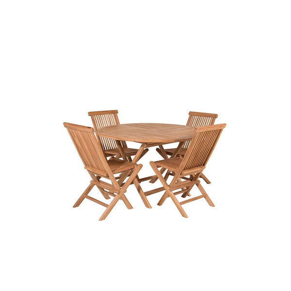 Gartenset aus Holz mit Tisch und vier Klappstühlen