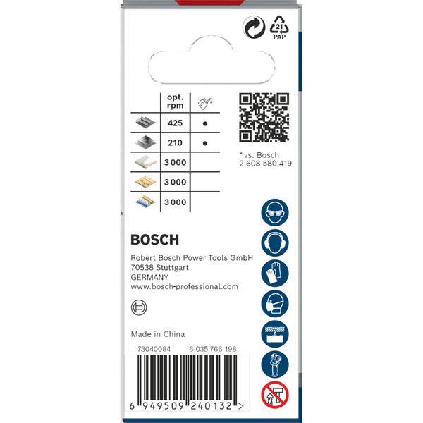 Verpackungsrückseite der Bosch Stichsägeblätter