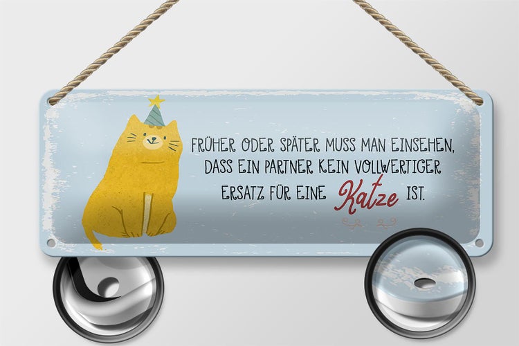 Blechschild Spruch kein Ersatz für eine Katze 27x10cm Dekoration