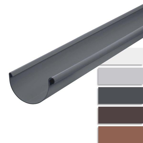 Halbrunde Dachrinne aus Kunststoff, verfügbar in verschiedenen Farben.