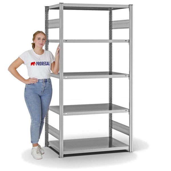 PROREGAL Fachbodenregal Stecksystem T-Profil Light-Duty Grundregal HxBxT 200 x 100 x 60 cm 5 Ebenen Fachlast 140 kg Beidseitig Nutzbar Verzinkt