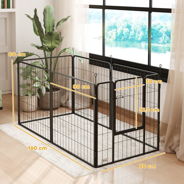 PawHut Welpenauslauf 80 cm Hoch, 6-TLG. Hundelaufstall DIY Welpenlaufstall mit Tür, Freilaufgehege für kleine bis mittelgroße Hunde, Stahl, Schwarz