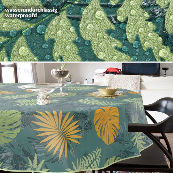 Tischdecke mit Blätterdruck und wasserabweisender Beschichtung
