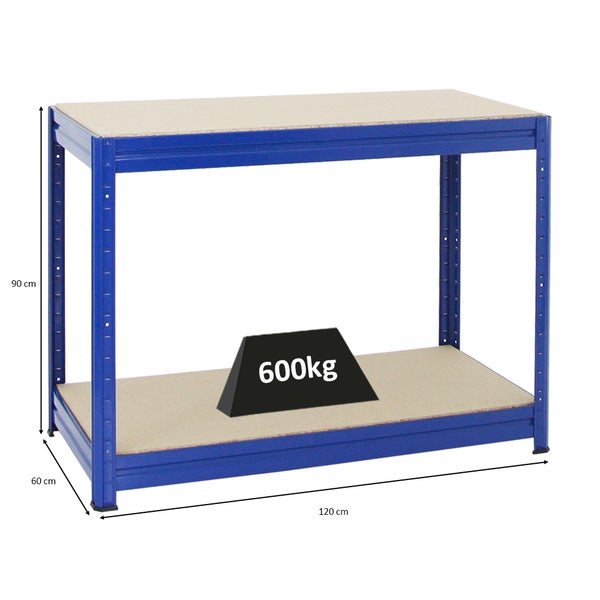 PROREGAL Höhenverstellbare Werkbank Dino HxBxT 90 x 120 x 60 cm Traglast 600 kg Blau