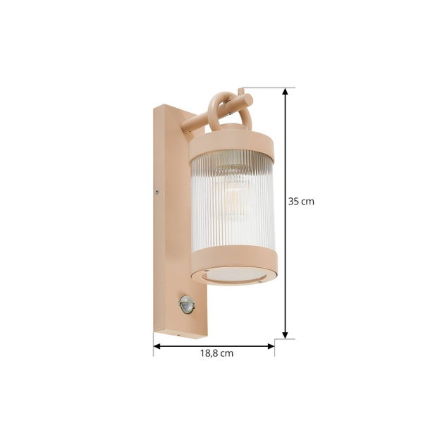 Lindby Wandleuchte außen Yrene mit Bewegungsmelder (spritzwassergeschützt (Modern) in Creme aus Aluminium (1 flammig, E27) - Wandlampe für Außenwand/Hauswand Haus Terrasse und Balkon