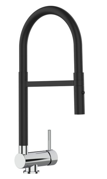 Wasserhahn Vorfenster Küchenarmatur, Umklappbar 6 CM, mit 360° schwenkbarem Auslauf, abnehmbare 2 strahl Handbrause, Schwarz Matt und Verchromt