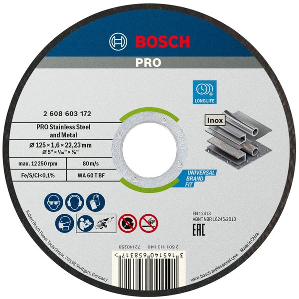 Bosch PRO Stainless Steel and Metal Trennscheibe 125 x 1,6 x 22,23 mm - 2608603172