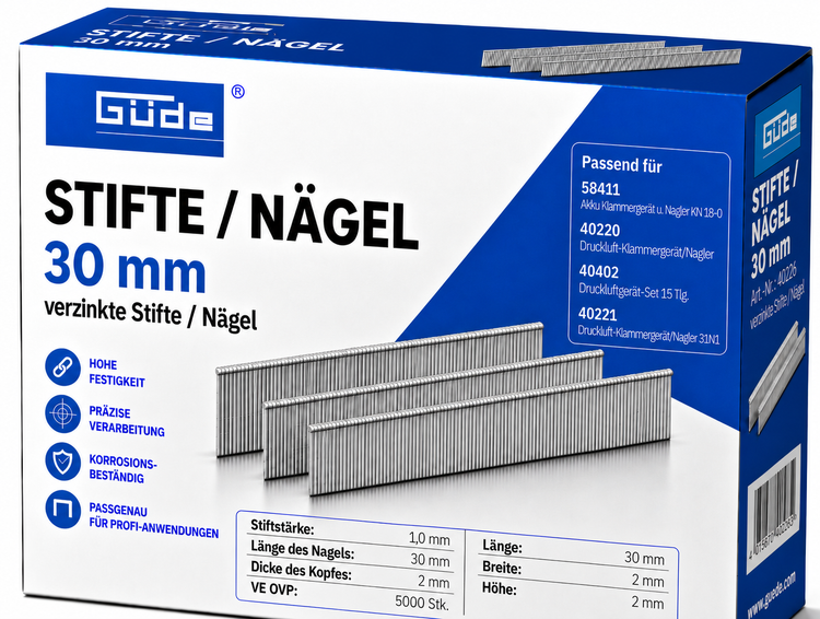 Güde verzinkte Stifte und Nägel 30 Millimeter 5000 Stück für Tacker und Nagler