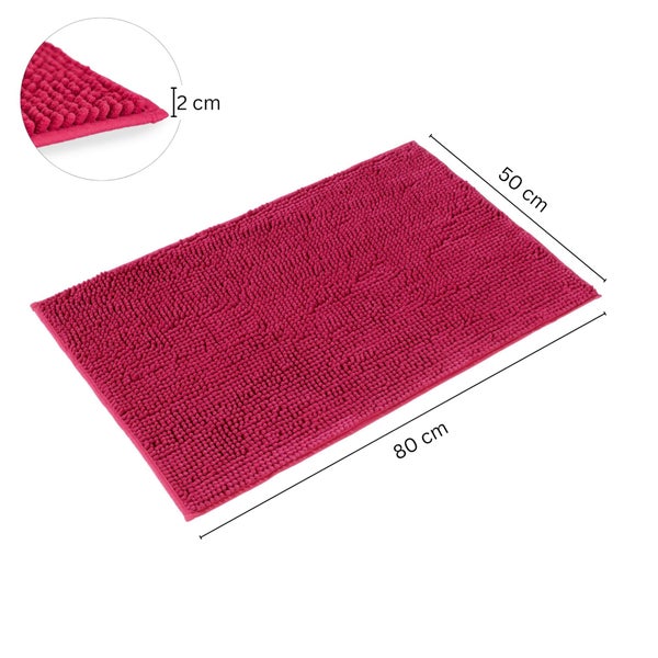 Badematte aus Chenille, pink, Maße 80 mal 50 Zentimeter, Höhe 2 Zentimeter.