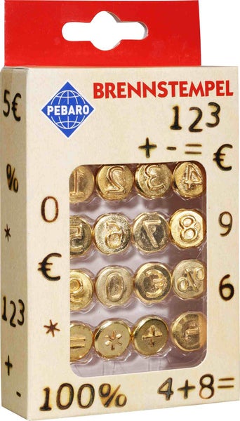 PEBARO 20600 - Brennstempel Zahlen 0-9 und Zeichen, 16-teilig, passend zum Pebaro-Brandmalkolben, Brandmalerei