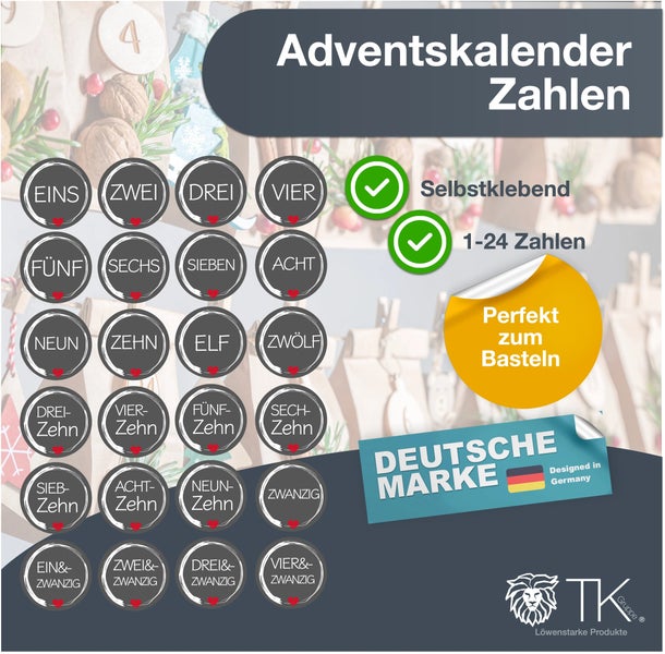 Adventskalender Zahlen Aufkleber von eins bis vierundzwanzig selbstklebend