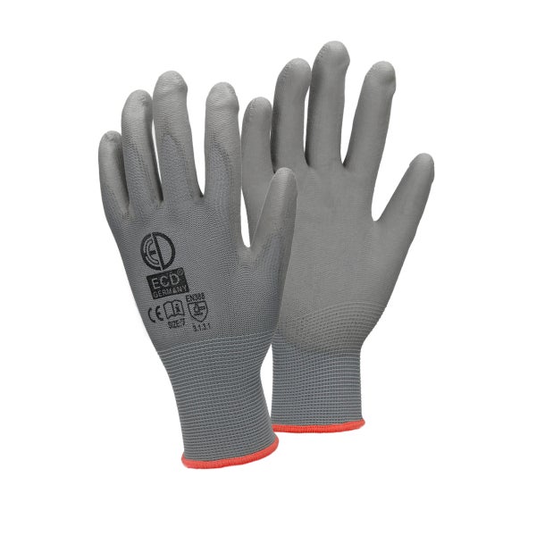 ECD Germany 12 Paar Arbeitshandschuhe mit PU-Beschichtung, Größe 7-S, Grau, atmungsaktiv, rutschfest, robust, Mechanikerhandschuhe Montagehandschuhe Schutzhandschuhe Gartenhandschuhe Handschuhe