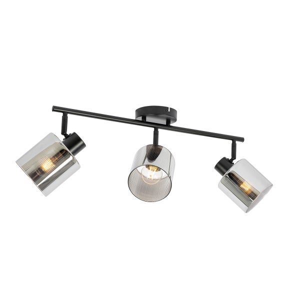 Deckenleuchte mit drei Strahlern aus Metall und Glas