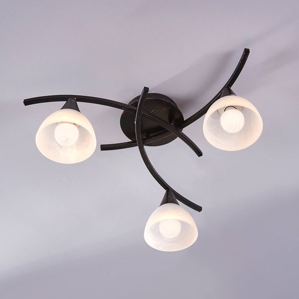 Lindby Deckenlampe Glas, Metall schwarz gold gebürstet Deckenstrahler 3x E14 max. 5W ohne Leuchtmittel Lampe Wohnzimmer Küchenlampe Strahler