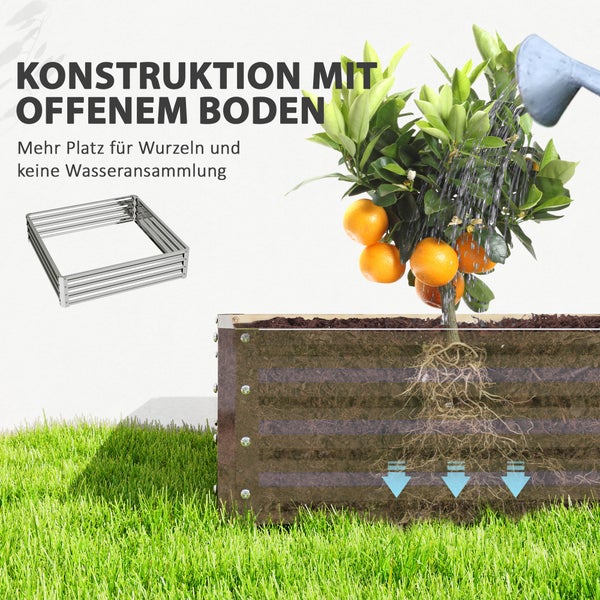 Outsunny Hochbeet, Blumenkasten, Gemüsebeet, Pflanzkasten, Kräuterbeet für Garten, Terrasse, Balkon, Stahl, Silber, 120 x 120 x 30 cm