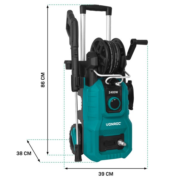 Hochdruckreiniger mit Abmessungen 86 x 38 x 39 cm