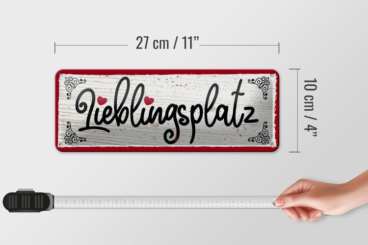Blechschild Spruch 27x10cm Lieblingsplatz Herz rot Dekoration