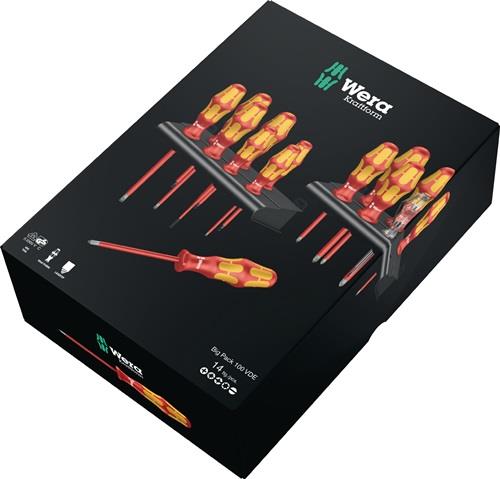 Wera Logo Kraftform Big Pack 100 VDE Schraubendrehersatz auf der Verpackung