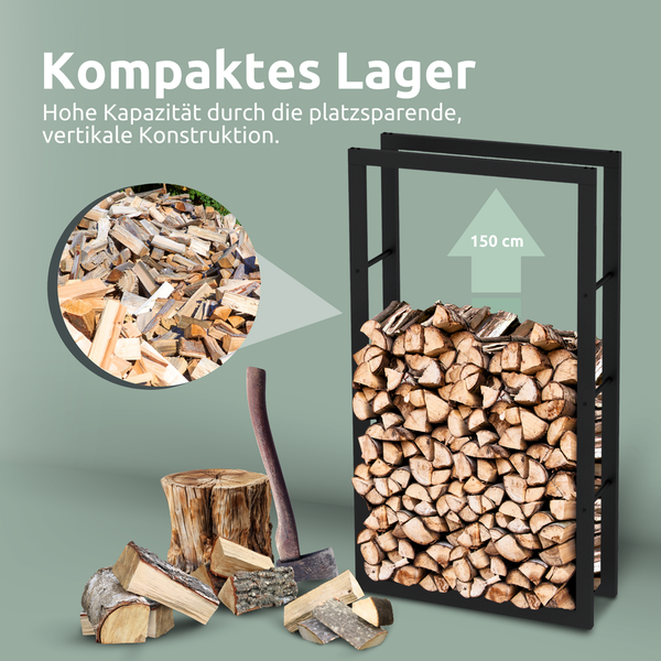 holz4home Kaminholzregal 150x25x80cm aus Metall Schwarz inkl. Ofenhandschuh