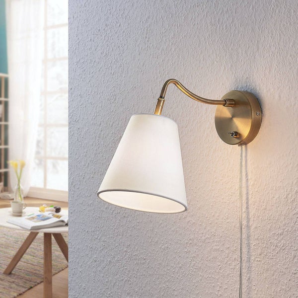 Lindby Wandleuchte, Wandlampe Innen Ethan (Retro Vintage Antik) in Gold / Messing (1 flammig E14) - Textil Wandleuchten Wandstrahler Wandbeleuchtung Schlafzimmer Wohnzimmer Wohnzimmerleuchte
