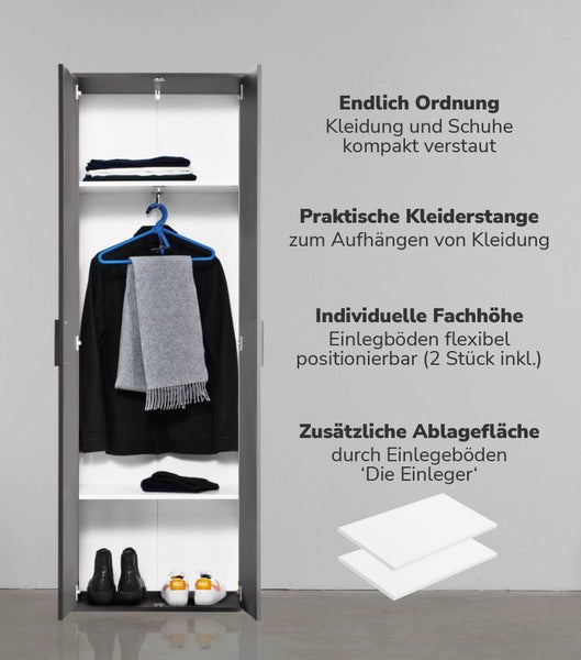 mokebo Garderobenschrank in Anthrazit 'Der Lange', Flurschrank mit Kleiderstange oder Mehrzweckschrank