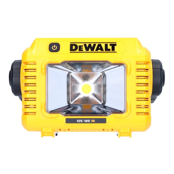 DeWALT Akku-LED-Arbeitsleuchte 12 Volt und 18 Volt XR aus Kunststoff in Gelb und Schwarz mit großer zentraler LED.