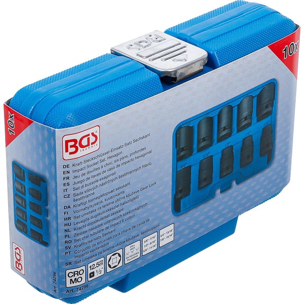 BGS Kraft-Steckschlüssel-Einsatz-Satz Sechskant Antrieb Innenvierkant 12,5 mm (1/2) SW 3/8 - 15/16 Zollgrößen 10tlg. - 74296