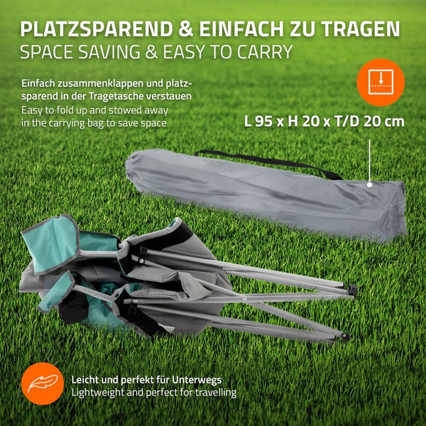 ECD Germany 2er Set Campingstuhl faltbar, Grau-Türkis, Angelstuhl mit Getränkehalter & Tragetasche, Gartenstuhl klappbar, Übergroßer Klappstuhl mit Hochlehner, Gepolster Faltstuhl, Anglerstuhl tragbar