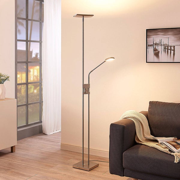 Lindby LED Stehlampe, Deckenfluter dimmbar verstellbarer Lesearm Standleuchte Metall Standlampe Wohnzimmerlampe Leselampe