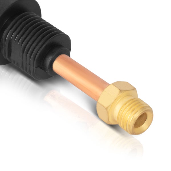 Messingverschraubung mit Kupferrohr und schwarzem Anschluss