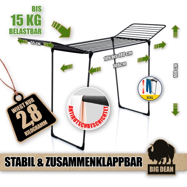 Zusammenklappbarer Wäscheständer mit Antirutschbeschichtung, belastbar bis 15 Kilogramm