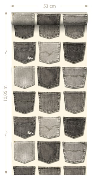 Tapete mit Jeanshosentaschenmuster, 53 cm breit und 10,05 m lang