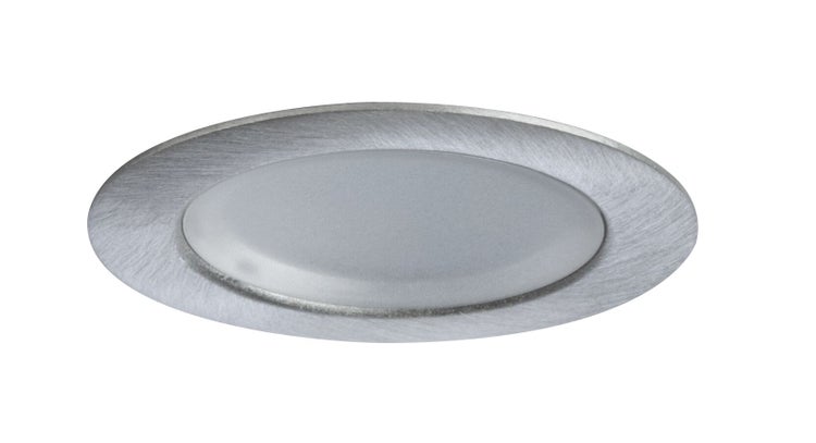 Runder LED Einbaustrahler aus Metall in flacher Bauweise zur Deckenmontage