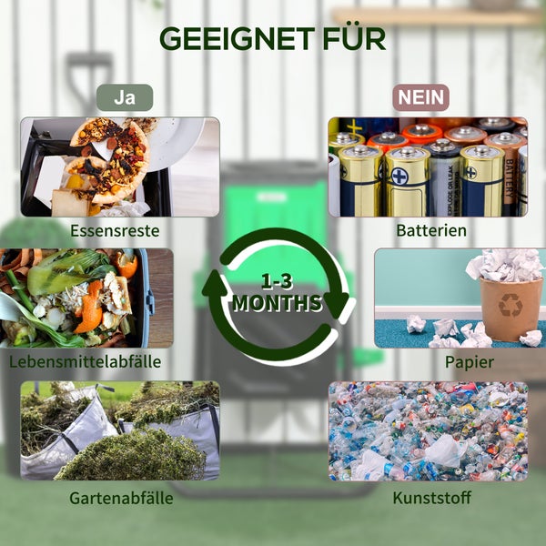 Outsunny Komposter 65 Liter, 60x49x77cm drehbar Schnellkomposter aus Kunststoff, wetterfest Thermokomposter mit Belüftungssystem, Deckel, Gartenkomposter, Kompostbehälter für Garten, Küchen, Balkon