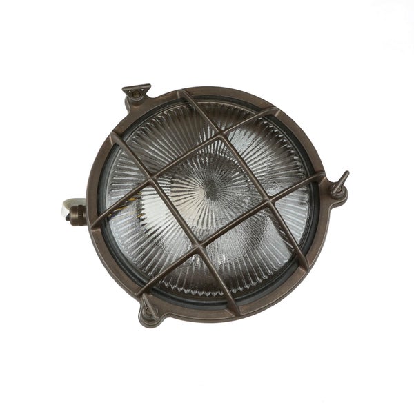 Runde Wandleuchte mit Gitter und geriffeltem Glas