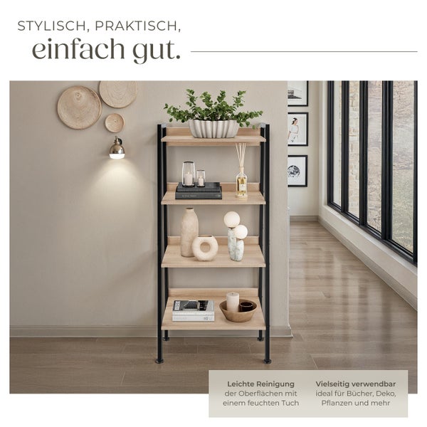 Leiterregal tectake Chatham inklusive Kippschutz, 57,5 x 34 x 138 cm Industrial Style Industrial Holz hell, Eiche Sonoma