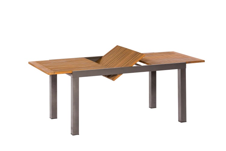 Ausziehbarer Gartentisch mit Holzplatte und Metallgestell
