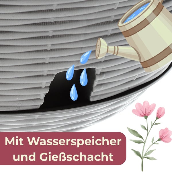 Blumenkasten mit Wasserspeicher und Gießschacht