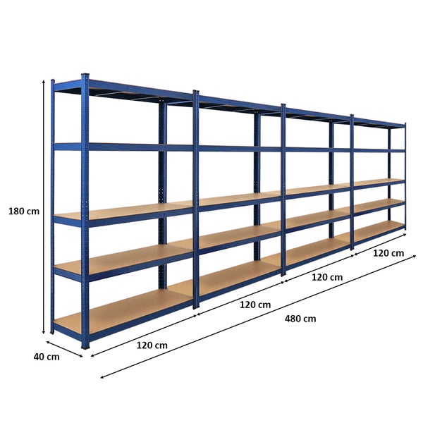 PROREGAL Mega Deal 4x Schwerlastregal Ragnar HxBxT 180 x 120 x 40 cm Fachlast 175 kg Blau Garagenregal Kellerregal Werkstattregal Steckregal