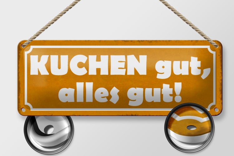 Blechschild Spruch 27x10cm Kuchen gut alles gut Dekoration