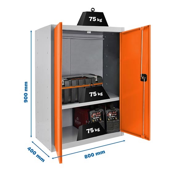 Werkstattschrank mit Werkzeugkiste und Schweißgeräten, Maße 900 mm x 800 mm x 400 mm