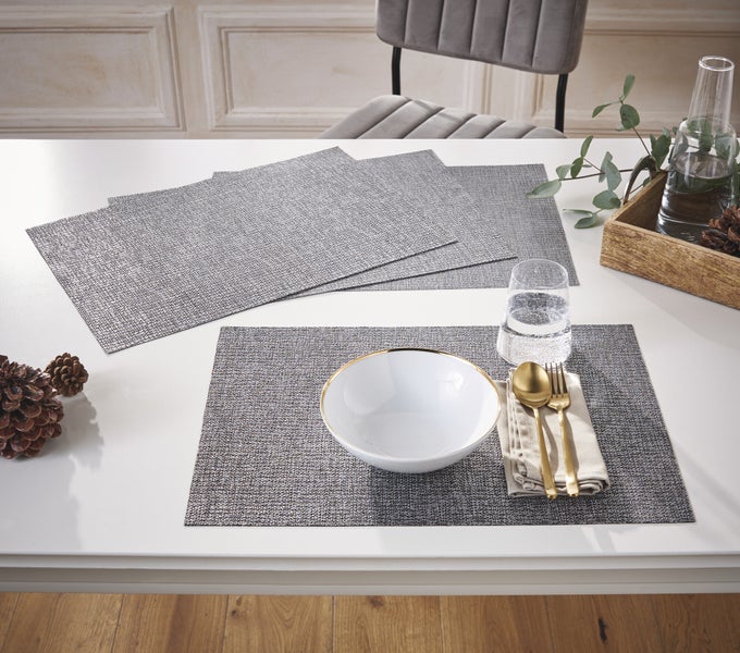 FRANK FLECHTWAREN | Platzmatte Grey, 4er Set, KUNSTSTOFF, POLYESTER, 48 x 33 cm