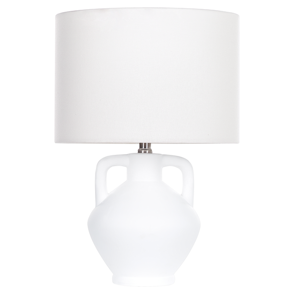 Tischleuchte mit Keramikfuß und Stoffschirm