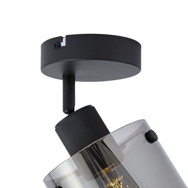 Deckenleuchte mit Rauchglas und drehbarem Spot