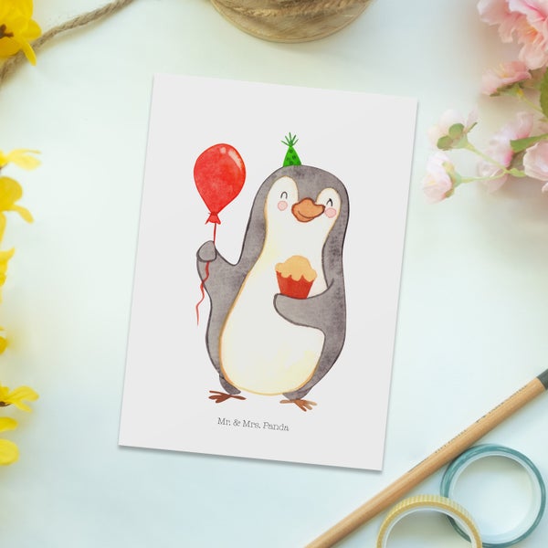 Mr. & Mrs. Panda Postkarte Pinguin Geburtstag - Weiß