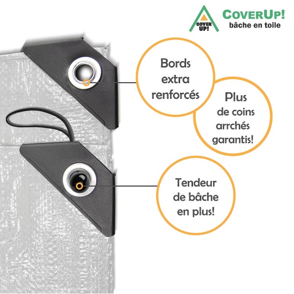 CoverUp! (4x4 m Gewebeplane - Farbe: Weiß, 200g/m² - Beständigkeit durch verstärkte Gummiecken & rostfreie Ösen - Abdeckplane bietet UV-Schutz - Plane inkl. 12 Planenspanner