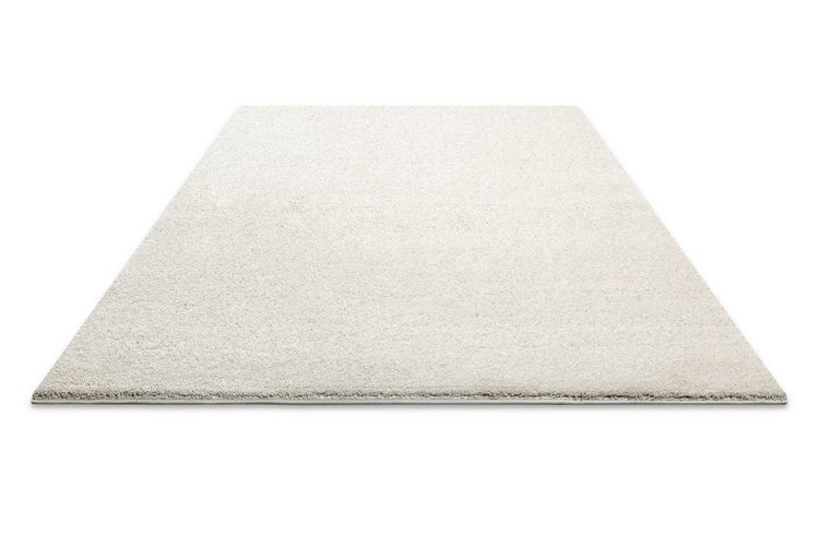 Hochflor-Teppich in Creme, rechteckig mit weicher Textur für den Wohnbereich.
